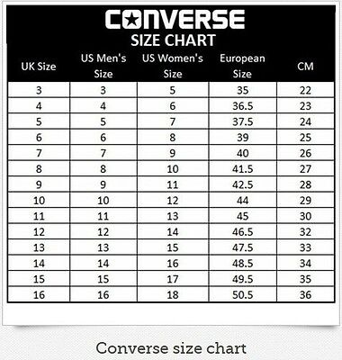 converse chuck taylor shoe size chart